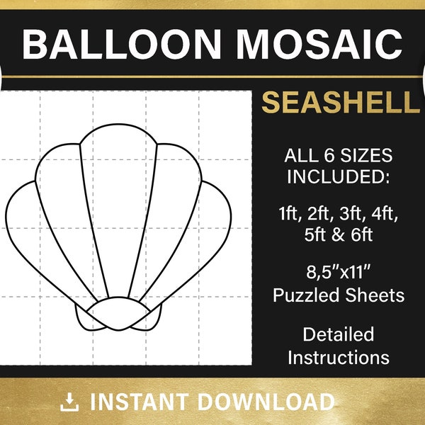 Seashell mosaic from balloons, DIY, nautical party, sea theme decor, mermaid birthday, mosaic frame template, under the sea, pdf, download