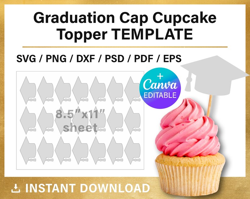 Graduation Cap Cupcake Toppers BLANK Template Graduate Hat - Etsy