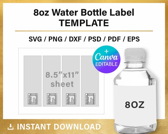 BUNDLE, 16.9 Oz and 8 Oz Water Bottle Label Blank Template, 500 Ml Water  Bottle, Full Wrap, DIY, Canva, Cricut, Svg, Png, Instant Download 