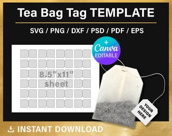 Tea Bag Tag, blank template, tea bag label template, DIY, craft, svg, png, psd, cut file, Cricut, Canva, printable, instant download