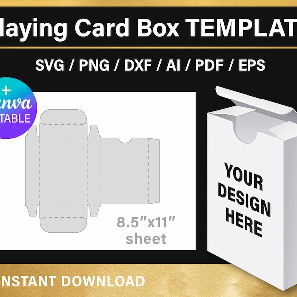 Playing Card Box Template, DIY trading card box BLANK template, poker card box, svg, Canva, png, Cricut, printable, instant download