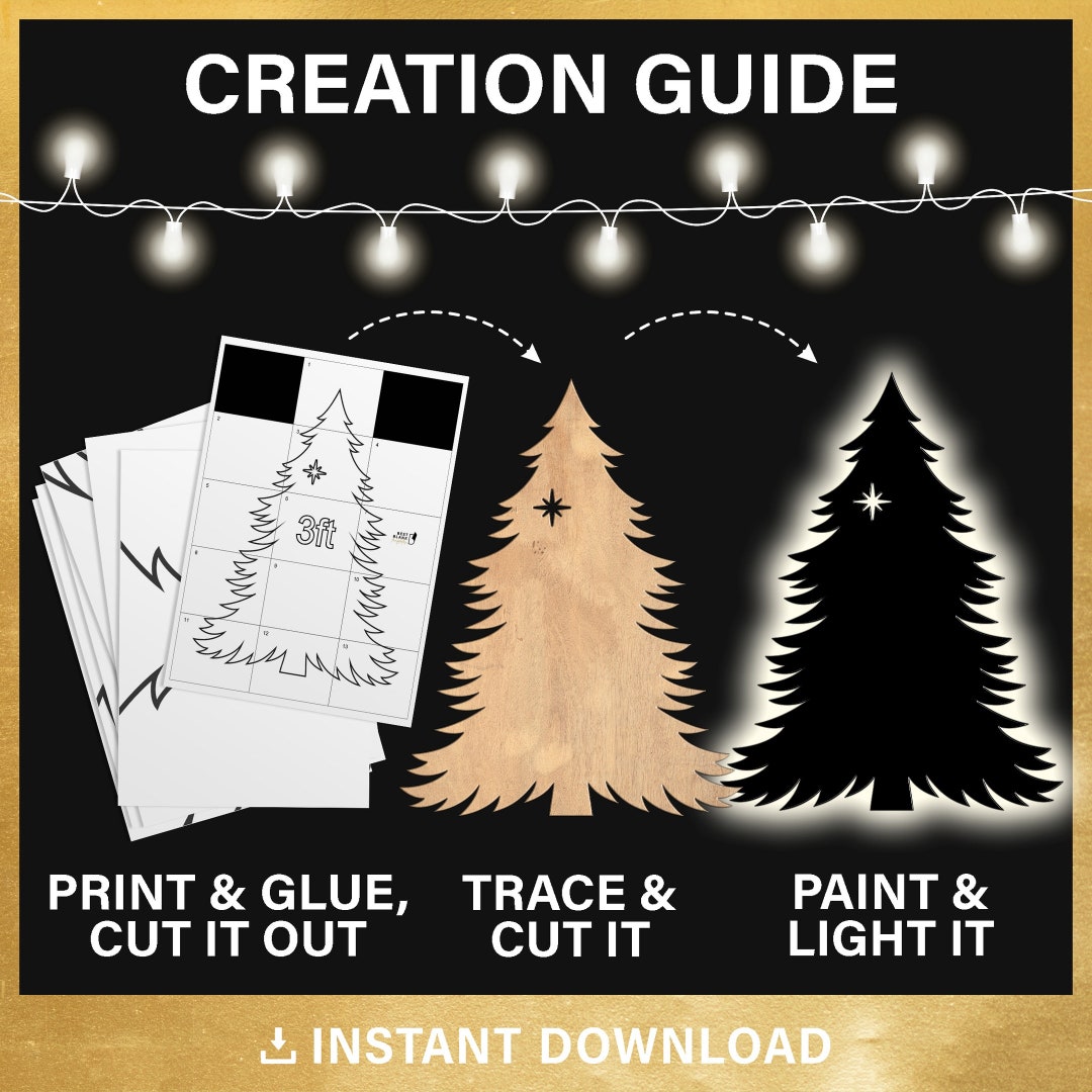 Christmas Tree Scene Lawn Decor Template, Christmas Outdoor Silhouette Stencil Template, DIY