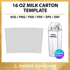 Milk Carton Bottle Wrap template, Acrylic Water Bottle Blank Wrapper, 500 ml, 16oz, Canva, Drag & Drop, Cricut, svg, png, instant download
