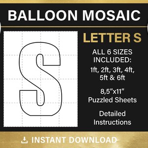 letter S, mosaic balloon frame template, mosaic from balloons, ALL SIZES, pdf, instructions step by step, instant download
