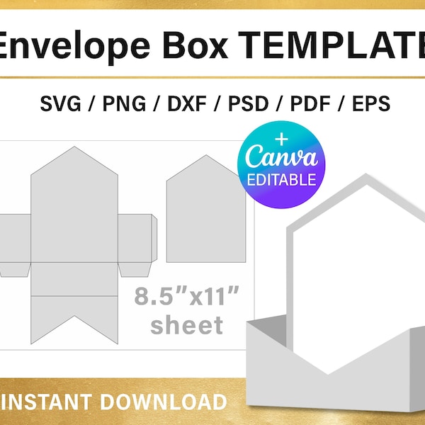 Envelope Box Template, DIY, envelope flower box template, envelope tray, wedding box, SVG, cut file, Cricut, Canva, instant download