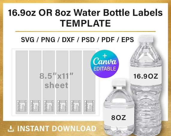 16.9 Oz and 8 Oz Water Bottle Label BUNDLE Blank Template ...