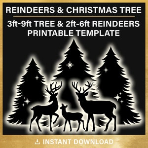 Christmas Scene Lawn Decor Template, BUNDLE, Reindeer Family | Christmas tree, Outdoor Silhouette Template, DIY, pdf, instant download