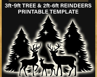 Christmas Scene Lawn Decor Template, BUNDLE, Reindeer Family | Christmas tree, Outdoor Silhouette Template, DIY, pdf, instant download