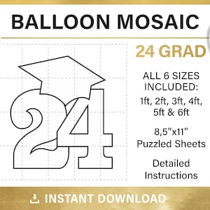 24 graduation hat mosaic from balloons, DIY, graduation decorations 2024, mosaic balloon template, 24 Graduate, pdf, instant download