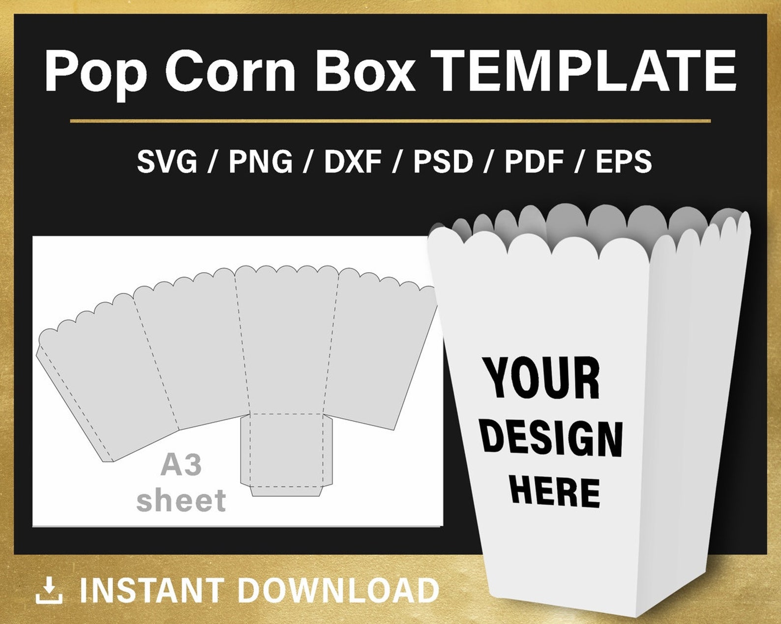 Popcorn Box Blank Template BUNDLE Scallop Popcorn Box DIY Etsy