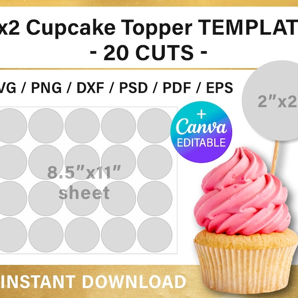 Blank cupcake toppers template, 2 inches, Canva, Circle Layered labels, round sticker, for DIY decorations, svg, png, psd, instant download