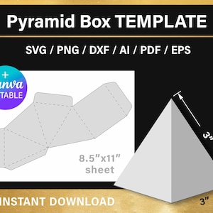 3x3 inches, Pyramid Gift Box Template, DIY, Triangle Box, Wedding Favor Box, png, Canva, svg, Cricut, printable, instant download