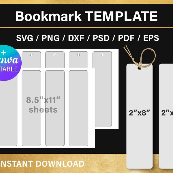 Bookmark template, for sublimation, for cutting, diy, bookmarks, blank template, Canva, Cricut, SVG, PNG, PSD, instant download