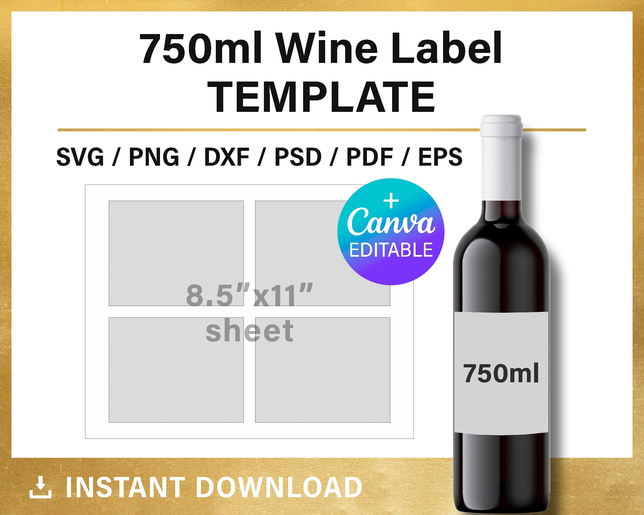 Wine Bottle Label BLANK Template, 3.5x4.5 Inches, 750 Ml, DIY, Canva,  Cricut, Silhouette, Photoshop, Svg, Png, Psd, Instant Download - Etsy