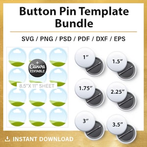 Button Pin template BUNDLE for sublimation, DIY, button pin svg, blank template, editable, Canva, Cricut, instant download