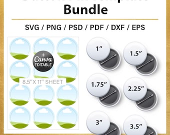Button Pin template BUNDLE for sublimation, DIY, button pin svg, blank template, editable, Canva, Cricut, instant download