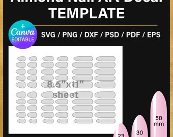 Almond Shaped nail BLANK template, nail art decal, DIY, custom short nail template, png, Canva, Cricut, printable, instant download