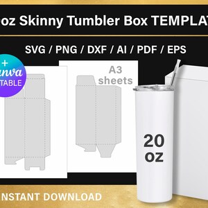 20oz Skinny Tumbler Box Template, DIY, gift box template, png, Canva, svg, Cricut, printable, instant download