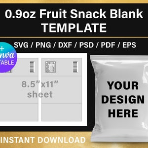 Fruit Snack label wrapper, BLANK template, 0.9oz, DIY, birthday party decorations, party favor, Canva, Cricut, svg, png, instant download
