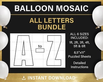 frame for balloon, bundle, A-Z template mosaic, all letters from balloons, 1ft, 2ft, 3ft, 4ft, 5ft, 6ft, all sizes, PDF, instant download