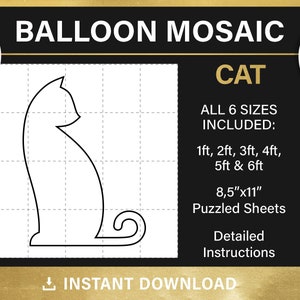 Cat mosaic from balloons, DIY, halloween crafts, black cat, halloween mosaic balloon template, balloon decor, pdf, instant download