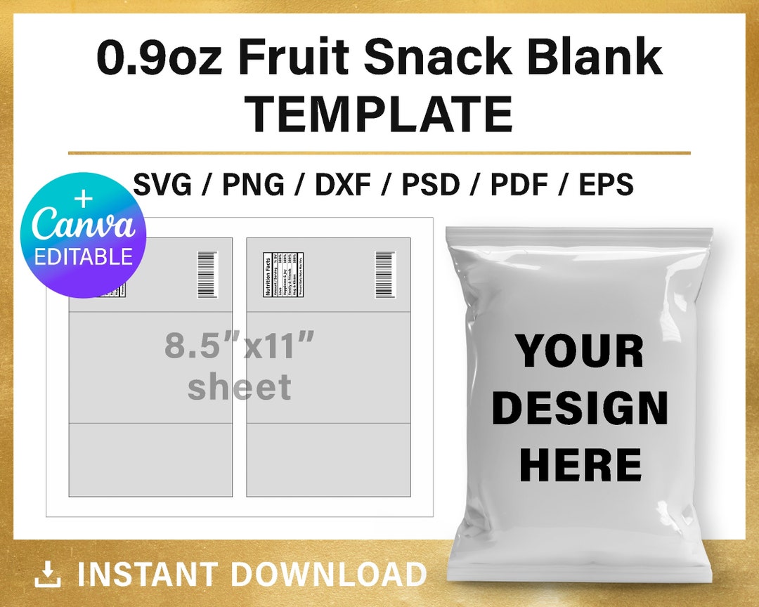 Fruit Snack Label Wrapper, BLANK Template, 0.9oz, DIY, Birthday Party
