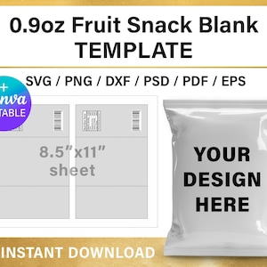 Etiqueta para envoltorio de bocadillos de frutas, plantilla en blanco, 0,9 oz, bricolaje, decoraciones para fiestas de cumpleaños, obsequios de fiesta, Canva, Cricut, svg, png, descarga instantánea