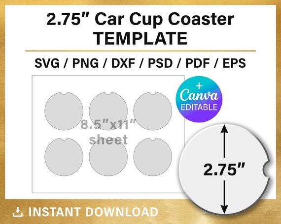 Car Cup Coaster Template, 2.75 Car Cup Coaster Svg, Car Cup