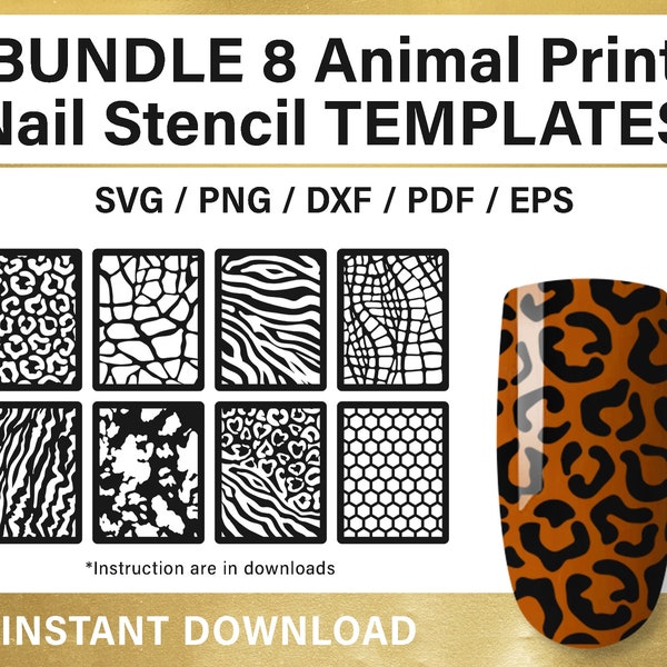 Animal Print Nail Art Stencil svg template, BUNDLE, instant download