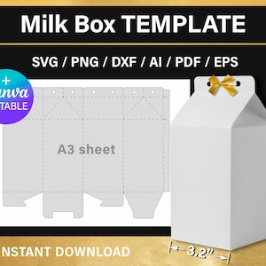 Milk Box Template, DIY Milk Carton BLANK template, Canva, svg, Cricut, printable, instant download