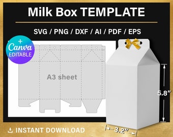 Milk Box Template, DIY Milk Carton BLANK template, Canva, svg, Cricut, printable, instant download