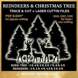 Christmas Scene Lawn Decor Template, BUNDLE, Reindeer Family | Christmas tree, Outdoor Silhouette Template, DIY, pdf, instant download