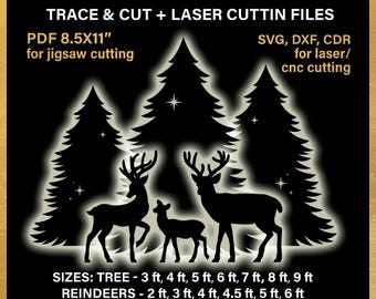 Christmas Scene Lawn Decor Template, BUNDLE, Reindeer Family | Christmas tree, Outdoor Silhouette Template, DIY, pdf, instant download