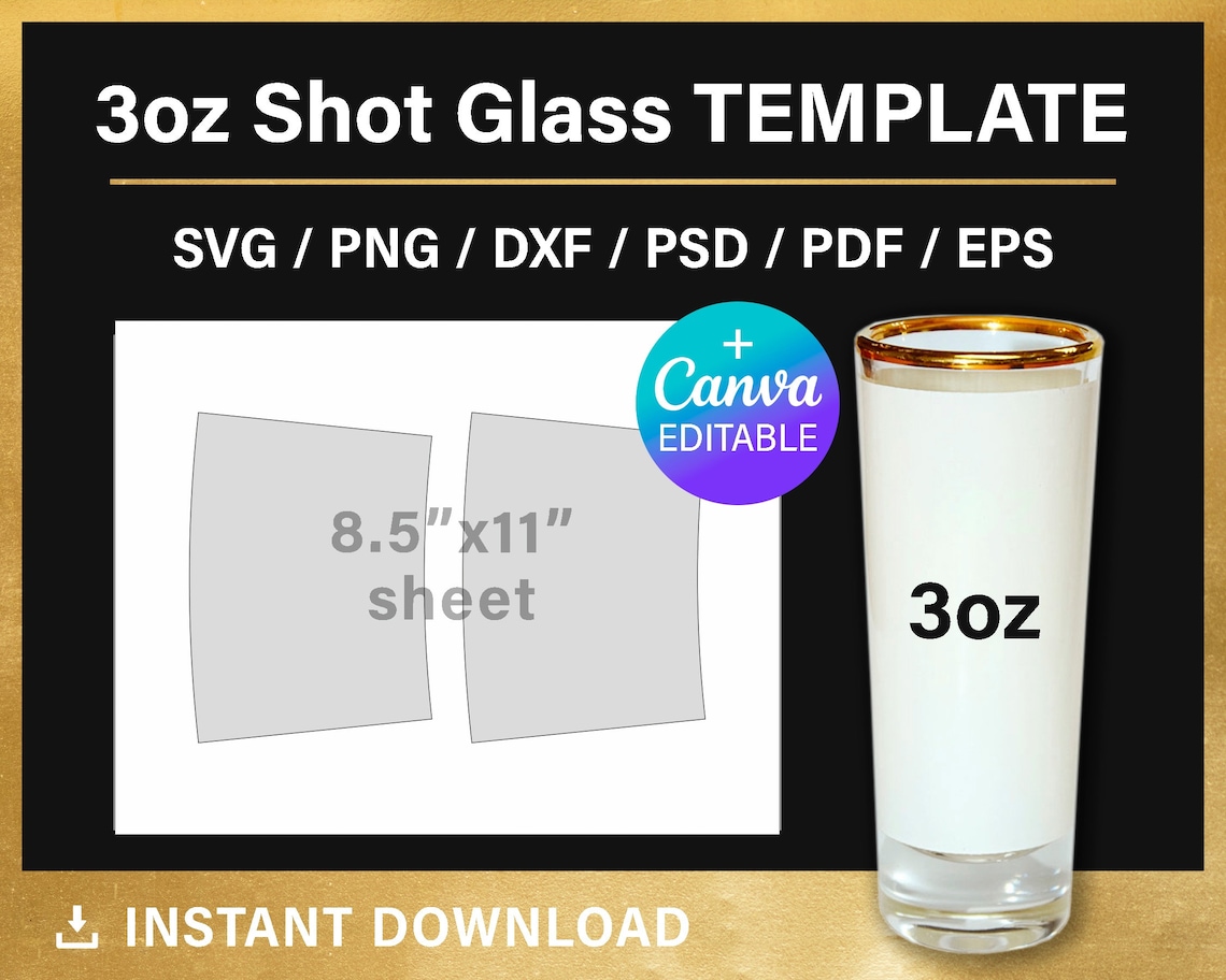 3oz Shot Glass BLANK Template for Sublimation Wrapper Svg Etsy