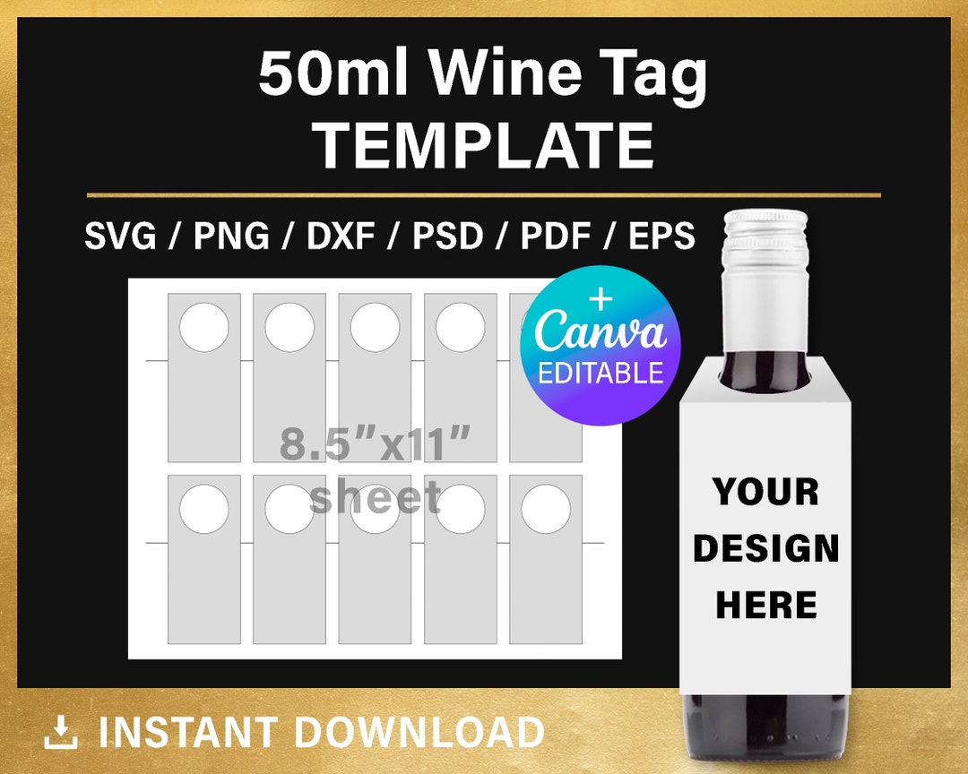 Wine Tag Template, Mini Wine Bottle Favor Tags, BLANK Template, 1.6x3 ...
