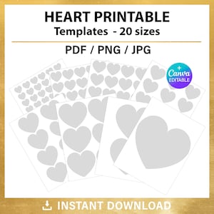Heart Shape blank templates BUNDLE for Valentine&#39;s Day crafts, pdf, jpeg, png, inches & centimeters, printable, Instant Download
