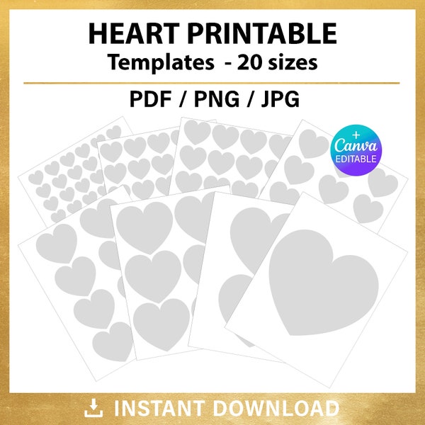 Heart Shape blank templates BUNDLE for Valentine's Day crafts, pdf, jpeg, png, inches & centimeters, printable, Instant Download