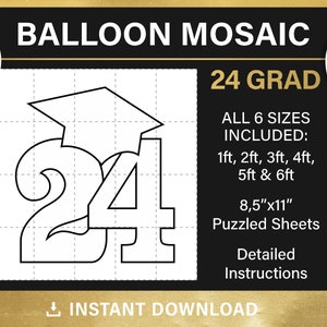 24 graduation hat mosaic from balloons, DIY, graduation decorations 2024, mosaic balloon template, 24 Graduate, pdf, instant download