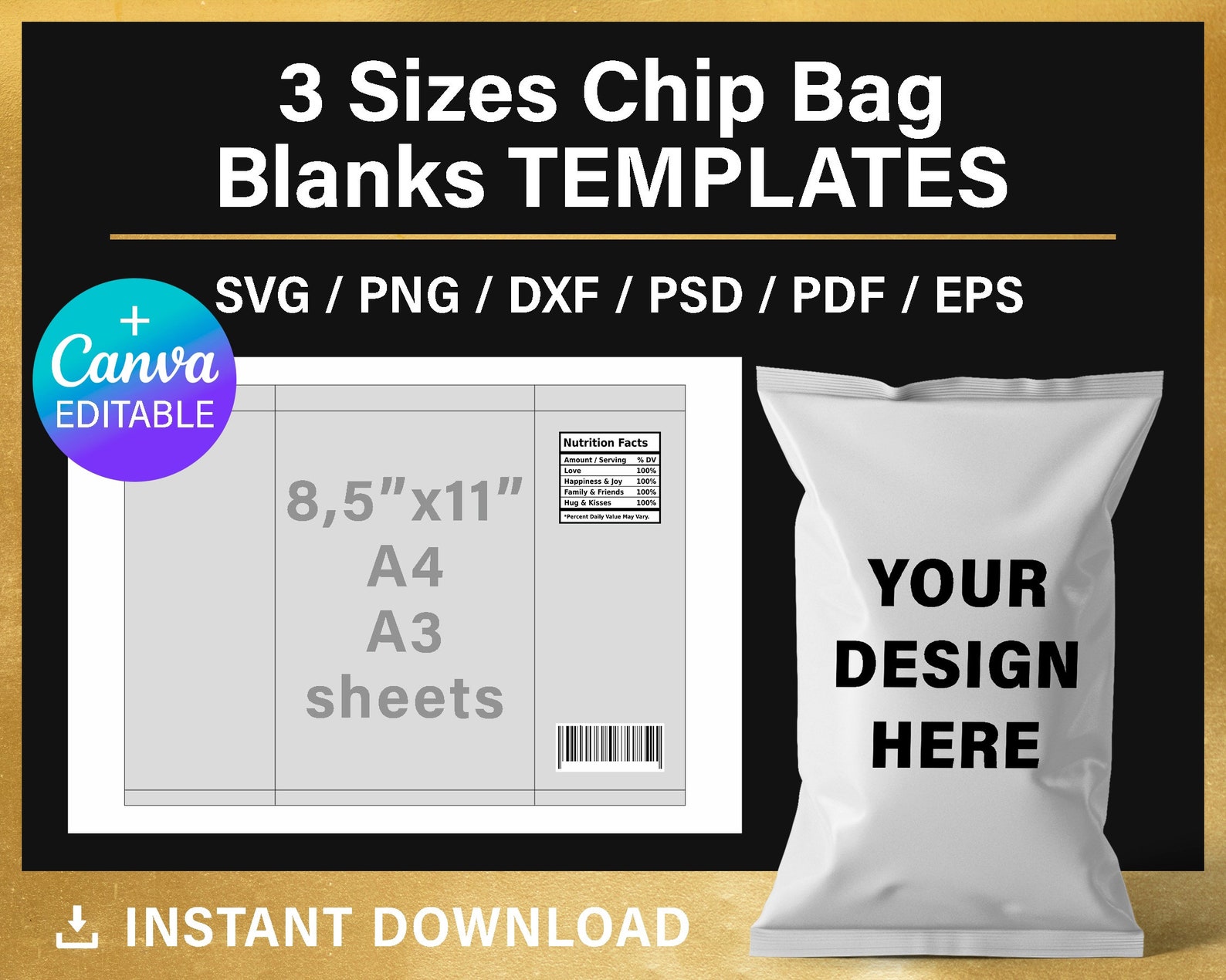 Chip Bag Template BUNDLE Cricut Canva Silhouette Photoshop Full