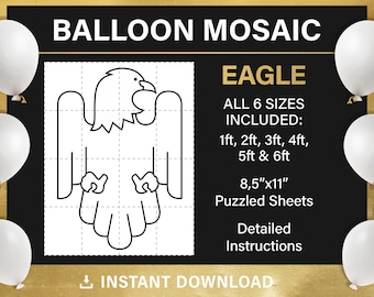 eagle, mosaic frame balloon template, 4th of july balloon decor, mosaic from balloons, Independence Day, DIY, pdf, instant download