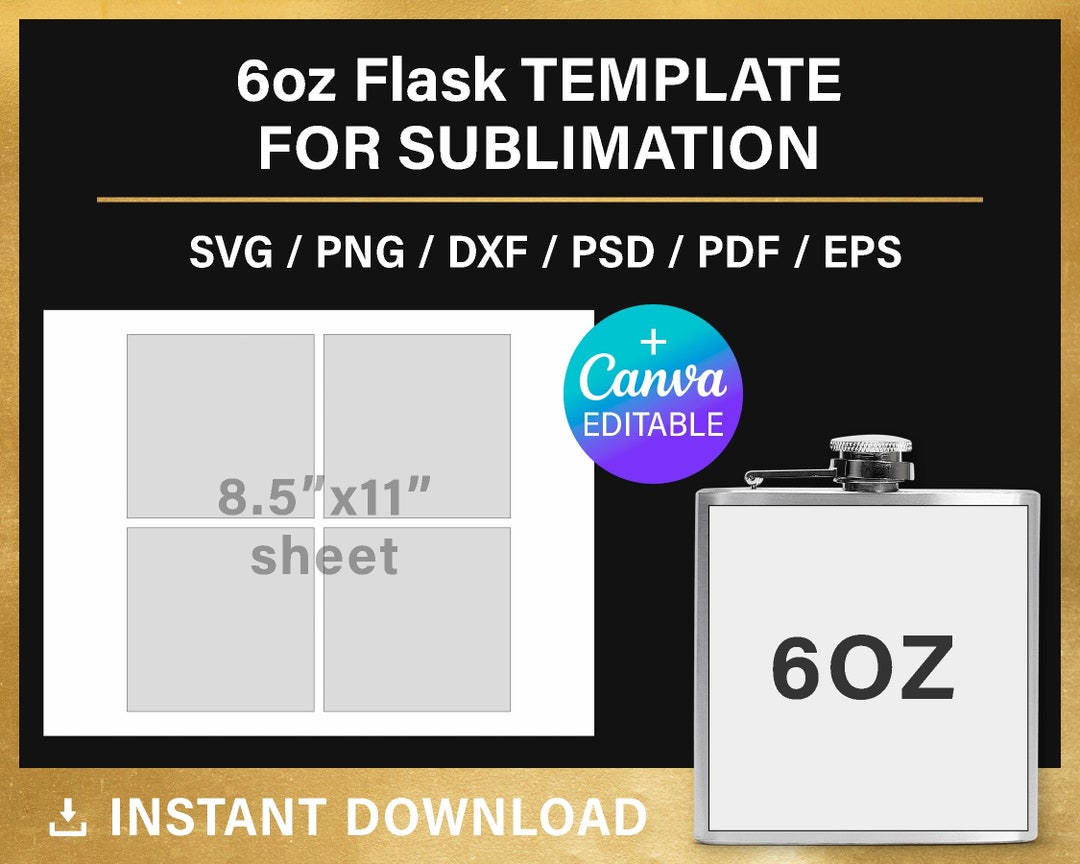 6oz Flask, BLANK Template for Sublimation, 6 Oz, Flask Label Template ...
