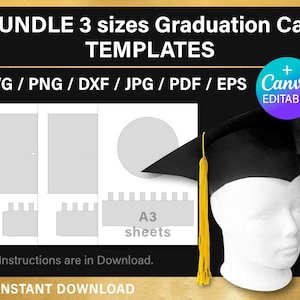 Graduation Cap template, 3D, craft, DIY, graduate hat, svg, png, psd, + instruction, Canva, Cricut, Slhouette, printable, instant download