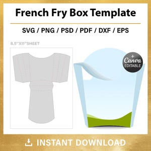 French Fry Box Template, Snack Box Blank Template, Custom, French Fry Packaging, svg, Cricut, png, Canva, Drag & Drop, Instant Download