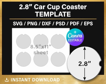 2.8 inches, car cup coaster template, BLANK template, car coaster SVG, sublimation, geode car coaster, Cricut, Canva, instant download