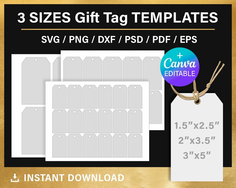 Gift Tag BLANK Template BUNDLE Multi Size Svg Wedding Etsy
