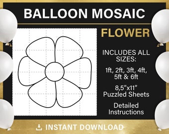 Daisy mosaic from balloons, DIY, giant flower, mosaic frame balloon template, boho theme, groovy birthday, cut and trace, instant download