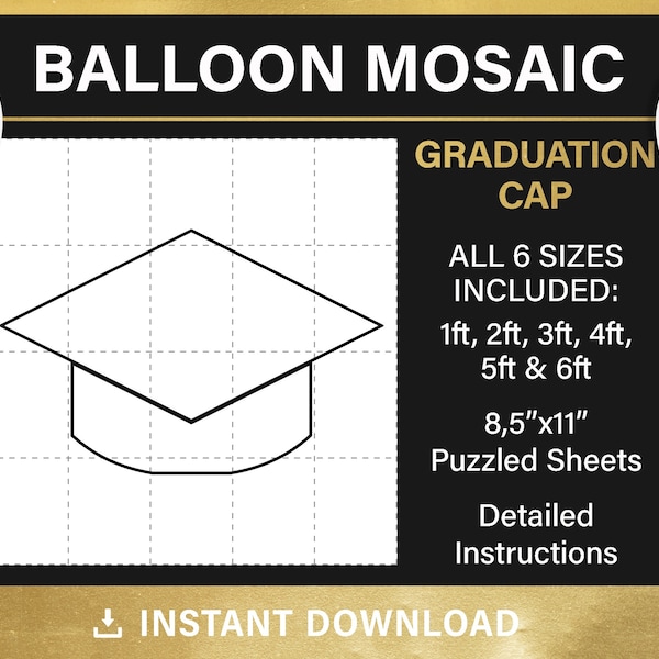 graduation cap mosaic from balloons, DIY, graduation decorations 2022, mosaic balloon template, Graduate hat, pdf, instant download