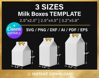 BUNDLE, Milk Box Template, DIY Milk Carton BLANK template, Canva, svg, Cricut, printable, instant download