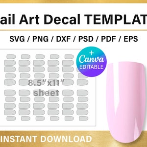 Nail Art Decal, BLANK template, custom wrap, nail template svg, png, psd, Canva, Cricut, customizable, printable, instant download