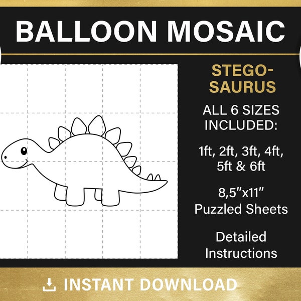 Stegosaurus, mosaic from balloons, DIY, dinosaur, balloon decor, T-Rex, dino theme birthday, pdf, instant download